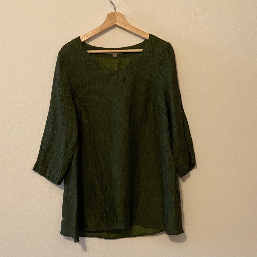 Flax Forest Green V-Neck Tunic Top